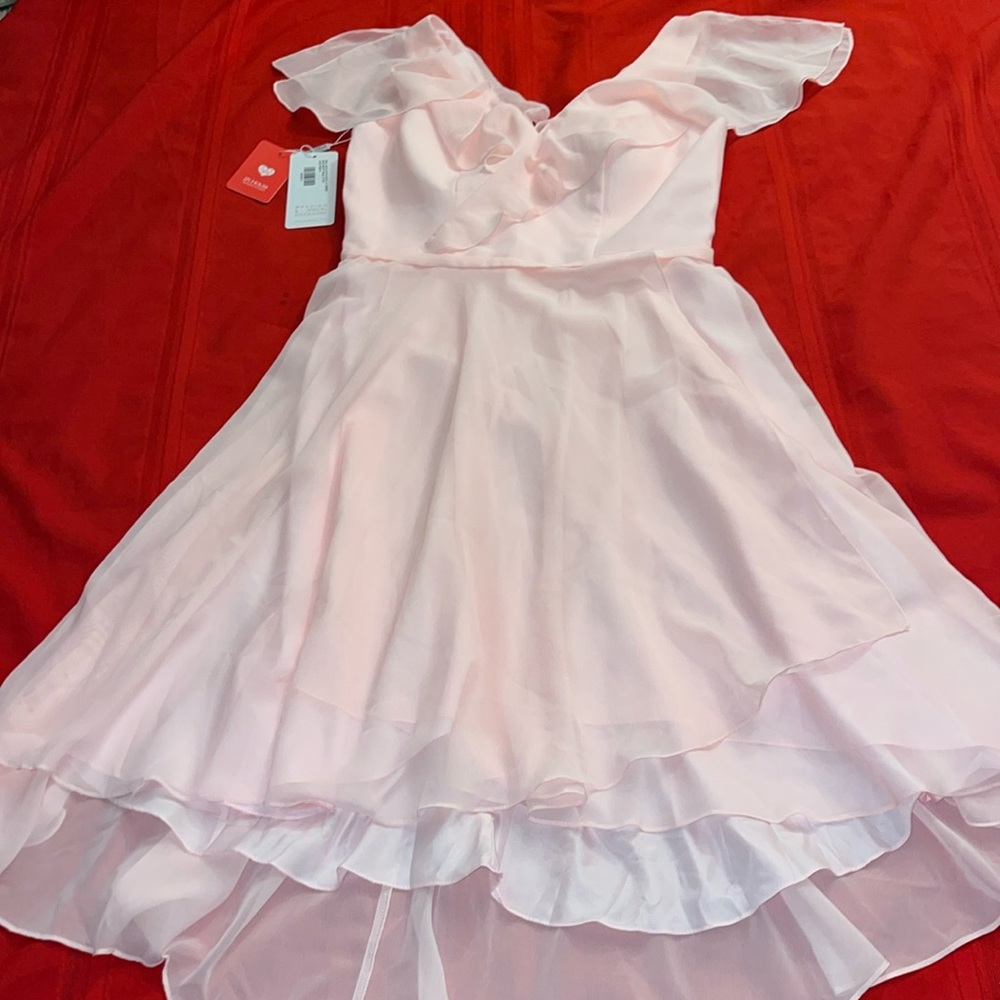 JJs House Light Pink High Low Ruffle Dress